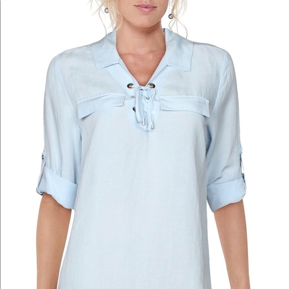 NWT Calvin Klein Long Sleeve Peach Blouse with Faux Pockets and Tie Front Size S - Picture 1 of 7